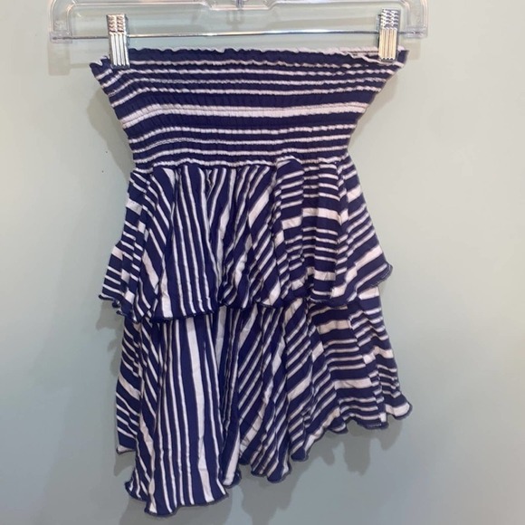CHASER Navy White Striped Smocked Tiered Ruffle Mini Dress XS - Picture 4 of 6